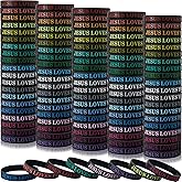 IDREAMBAND 100 Pcs Jesus Loves You Colorful Rubber Bracelets - Christian Rubber Wristbands for Men, Women & Party Favors
