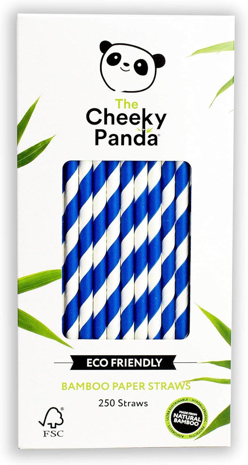 The Cheeky Panda - Bamboo Blue Stripes Paper Straws, 24 Packs - Image 3
