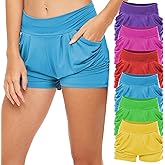 Sexy Basics Womens 6 Pack Ultra Soft High Waisted Harem Shorts with Pockets