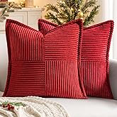 MIULEE Decorative Throw Pillow Covers for Couch Bed Livingroom 16x16 Inch Set of 2 Red Boho Accent Throw Pllows Broadside Striped Patchwork Soft Corduroy Pillowcases