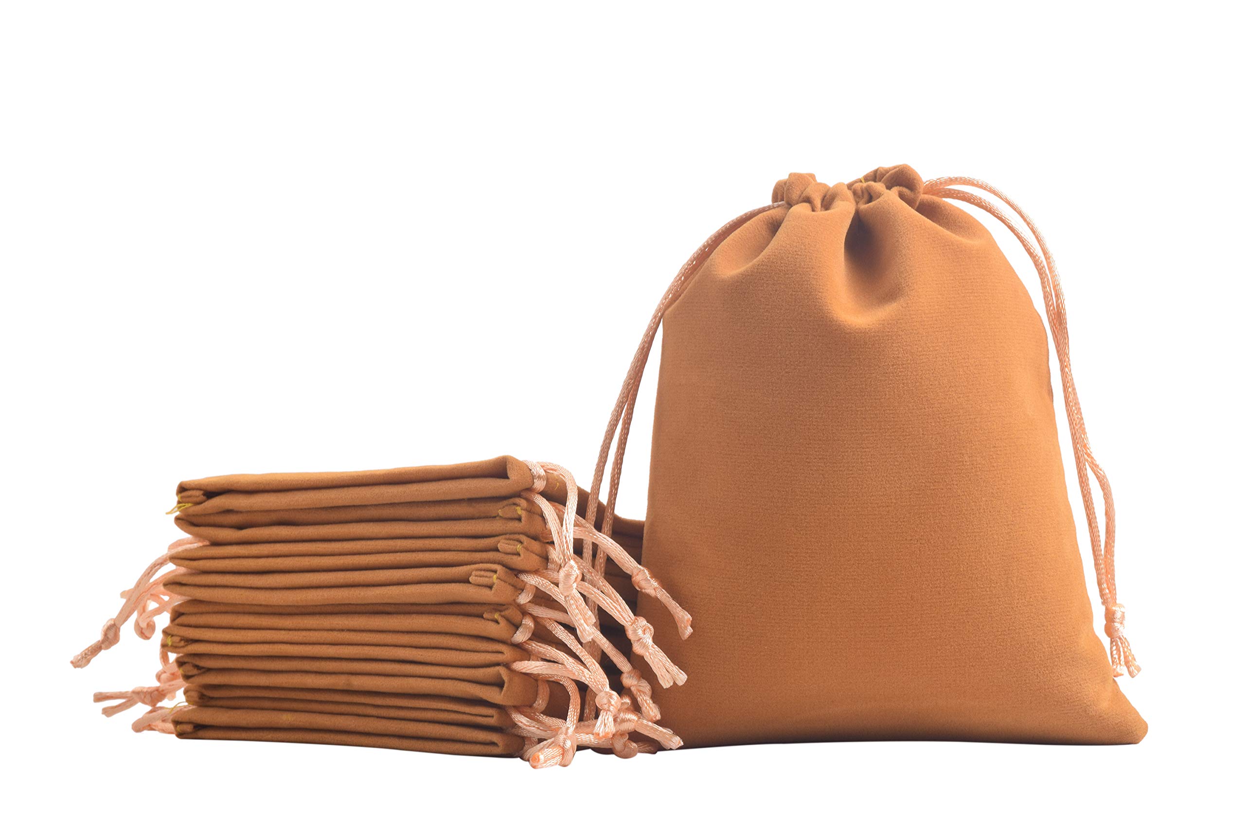 KONMAY 20pcs Small Velvet Drawstring Bags, Old Gold 7.0x9.0cm Velevet Jewellery Pouches for Gifts, Party Favors