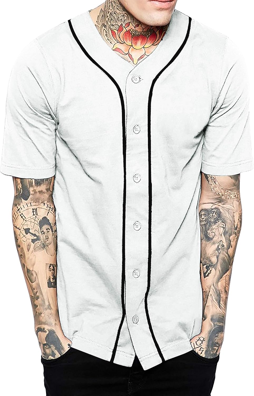 Hat and Beyond Mens Baseball Button Down Jersey Hipster Hip Hop T Shirts