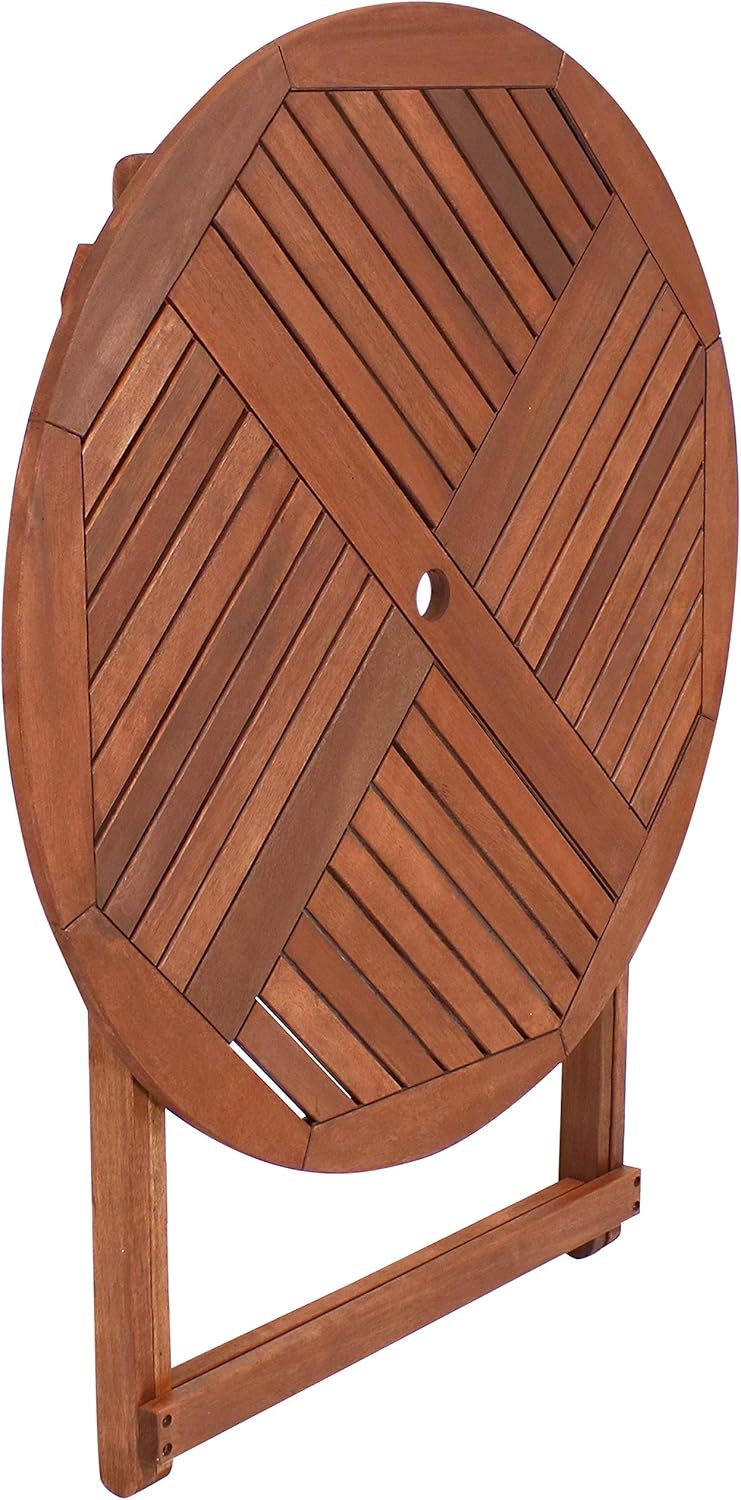 Sunnydaze Meranti Wood Folding 35.5-Inch Round Outdoor Dining Table with Teak Oil Finish - Perfect for Camping and Outdoor Entertaining - Ideal for Backyard, Front Porch, Balcony and Patio : Garden & Outdoor