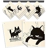 Miss Adola Kitchen Reusable Swedish Dishcloths - 12 Pack Absorbent, Fast Drying, Cute Design Decorate Washable Towels, Lazy Black Cat