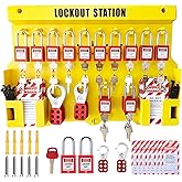 Lockout Tagout Station with Loto Devices-14 Keyed Different Safety Padlocks Set 6 Hasps and 40 Lockout Tags, Lock Out Tag Out