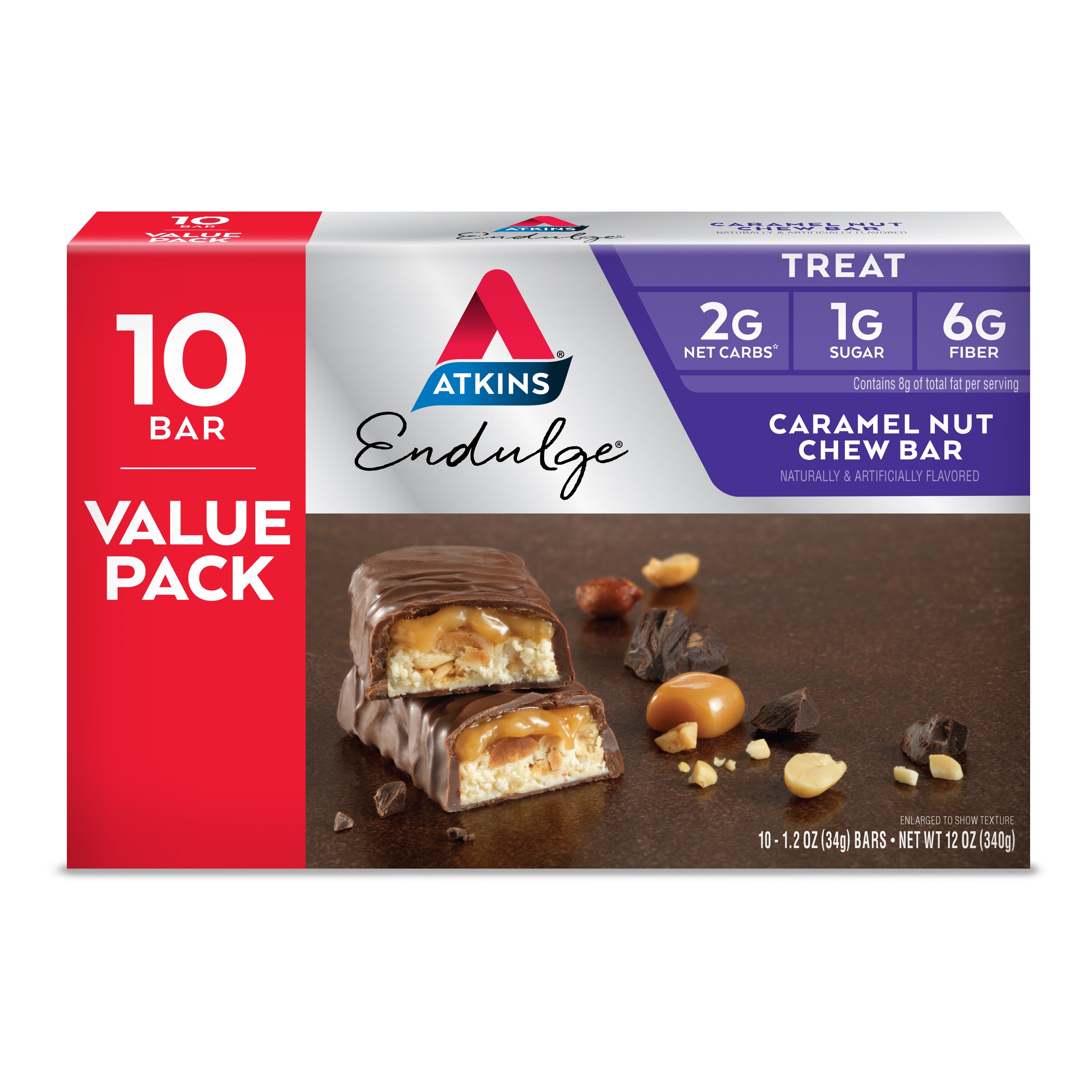 Atkins Endulge Treat, Caramel Nut Chew Bar, Keto Friendly, 10 Count (Value Pack) | BEST BY 09-27-2020