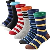 Anlisim Kids Boys Girls Crew Dress Cotton Breathable Socks Colorful Stripes Design For Youth Teen 6 Pairs