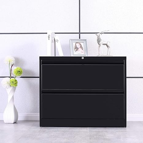 Amazon Com Modern 2 Drawer Lateral File Cabinet With Lock Black