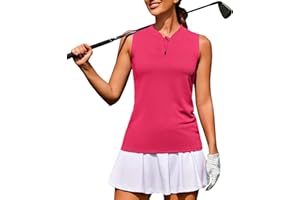 COOrun Womens Golf Shirt Collarless Polo Tank Tops with 1/4 Zip Sleeveless Athletic Tennis Shirts for Women