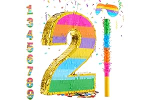 MUWOOB Rainbow Number 2 Pinata for 2nd Birthday Party Decorations, Birthday Pinata with Stick Blindfold and Confetti, Kids Anniversary Celebration, Fiesta (Small, 16.5x 11.5 x 3 In)