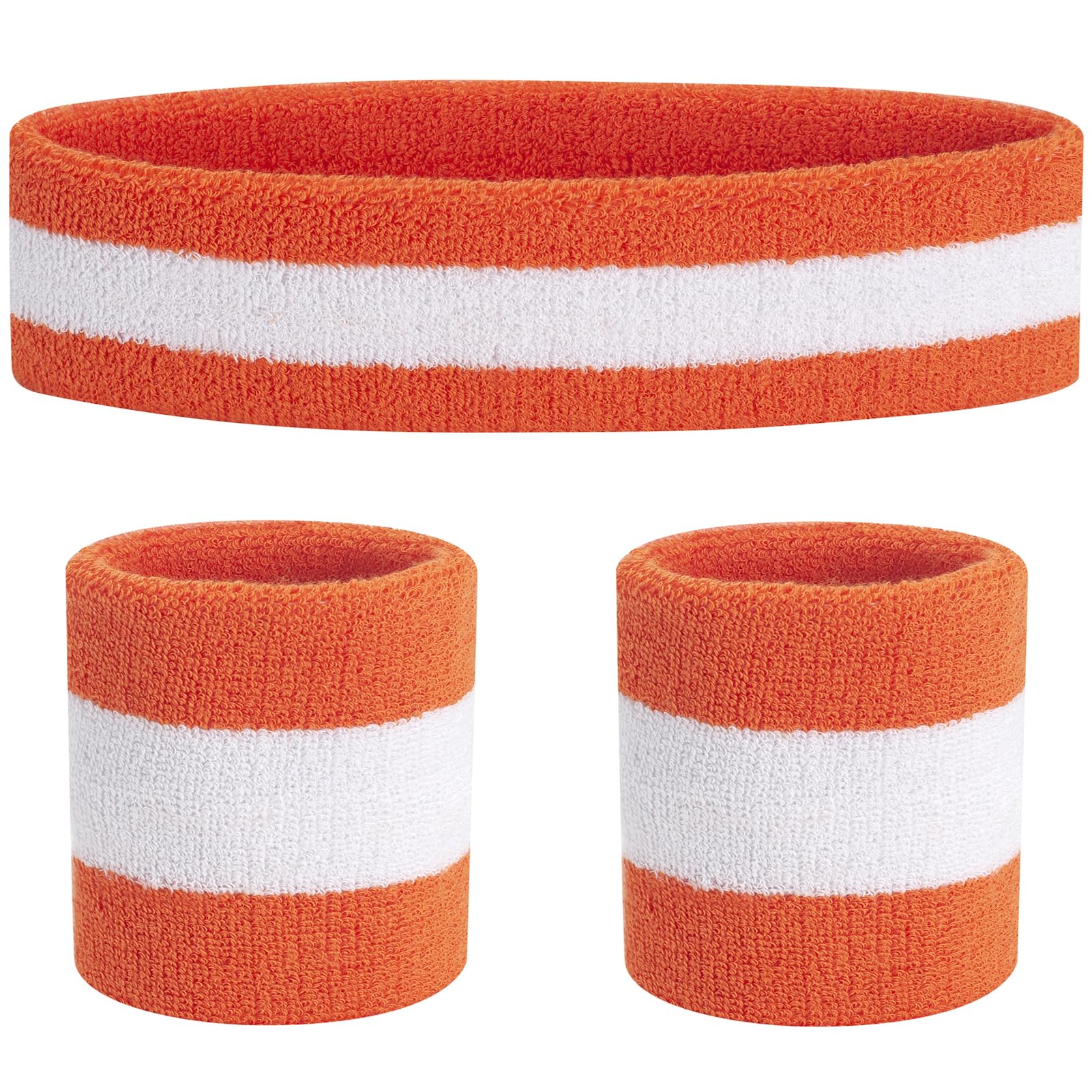 FACATH Striped Sweatband Set Sports Headband Wristband Set Terry Cloth Wristband Athletic Exercise Basketball Wrist Band Headbands Moisture Wicking Sweat Absorbing Cotton Stripped Sweat Band