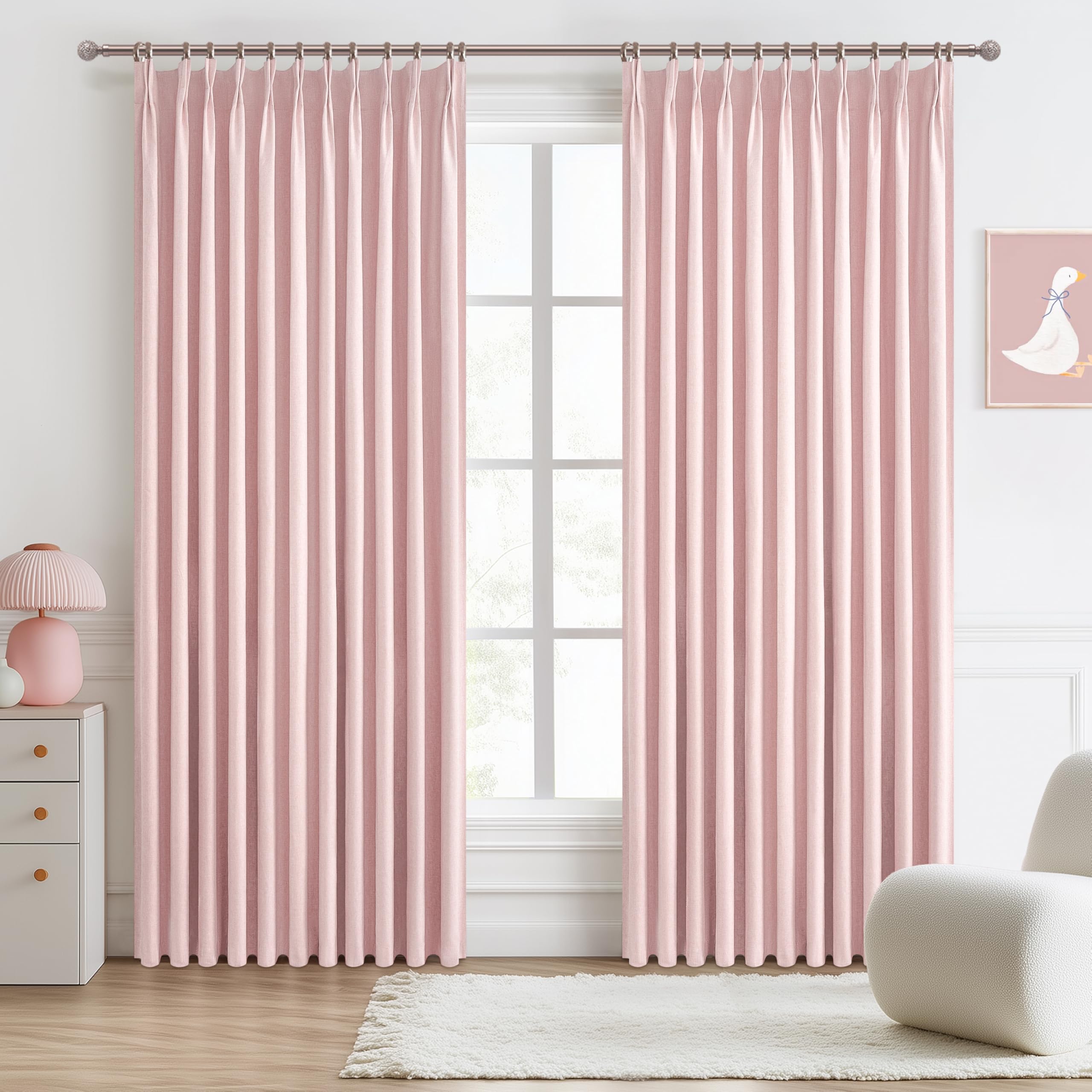 Photo 1 of Baby Pink Blackout Curtains 70 Inches Extra Wide Pinch Pleated for Grils Bedroom 2 Panels Set,Cute Viral 70 Inch Curtain for Sliding Glass Doors Thermal Large Window Heavy Drapes (W70xL96x 2 Panels)
