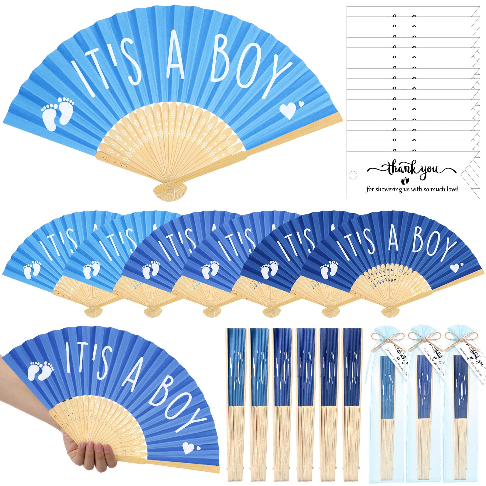 Photo 1 of Threehoney 25 Sets Baby Shower Party Favor Guests Baby Shower Fans Folding Handheld Paper Fans Gender Reval Party Prizes Gift Babyshower Souvenirs for Game (Boy)