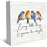 SRADMO Inspirational Bird Every Little Thing Is Gonna Be Alright Wood Box Sign Desk Decor, Bird Positive Motivational Theme Wooden Block Box Sign Decoration for Home Office Shelf Table