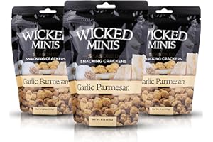 WICKED MIX Wicked Minis Soup & Oyster Crackers-Saltine Crackers Salted Flavored Mini Puffed Soup Crackers, Savory Snacking Mix Seasoned Croutons Salad Toppers, Crackers for Chili 6oz(Garlic Parmesan, Pack of 3)