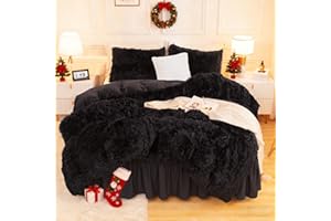 Andency King Size Comforter Set Black, Fluffy Winter Faux Fur Warm Soft Plush Bedding Comforter Set (1 Velvet Comforter & 2 Pillowcases), Fuzzy Thick Heavy Puffy Comforters Bed Set