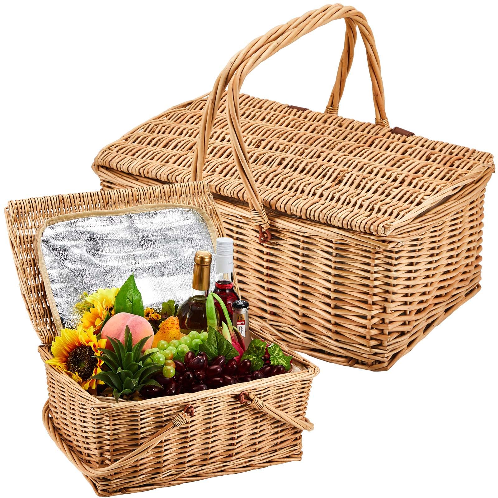 Photo 1 of Sintuff 2 Pcs Wicker Picnic Basket with Insulated Cooler Bag Lids Vintage Picnic Hamper with Folding Woven Handle for Camping Summer Outdoor Beach Valentine Party Gift