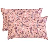 Elegant Comfort Ultra Soft Set of 2 Floral Print Pillowcases - 1500 Premium Hotel Quality Microfiber, Soft and Smooth Envelope Closure 2-Piece Pillow Covers - Standard/Queen, Paisley Coral