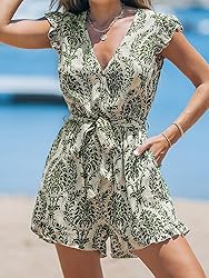 CUPSHE Women's Romper V Neck Flutter sleeves Waist