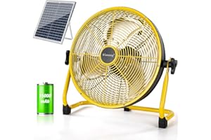 blessny 12" Rechargeable Floor Fan with 20W Solar Powered, 15000 mAh Solar Battery Operated Fan for Outdoor Camping, All Metal Sturdy Portable Fan with 5-30 Hours Running Time, 40dB Quiet Operation