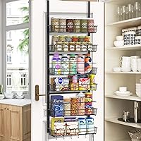 Mefirt Over The Door Pantry Organizer, Wall Mount Spice Rack, 6 Adjustable Baskets Dual-use (Multi-use) Heavy-Duty Metal Hang