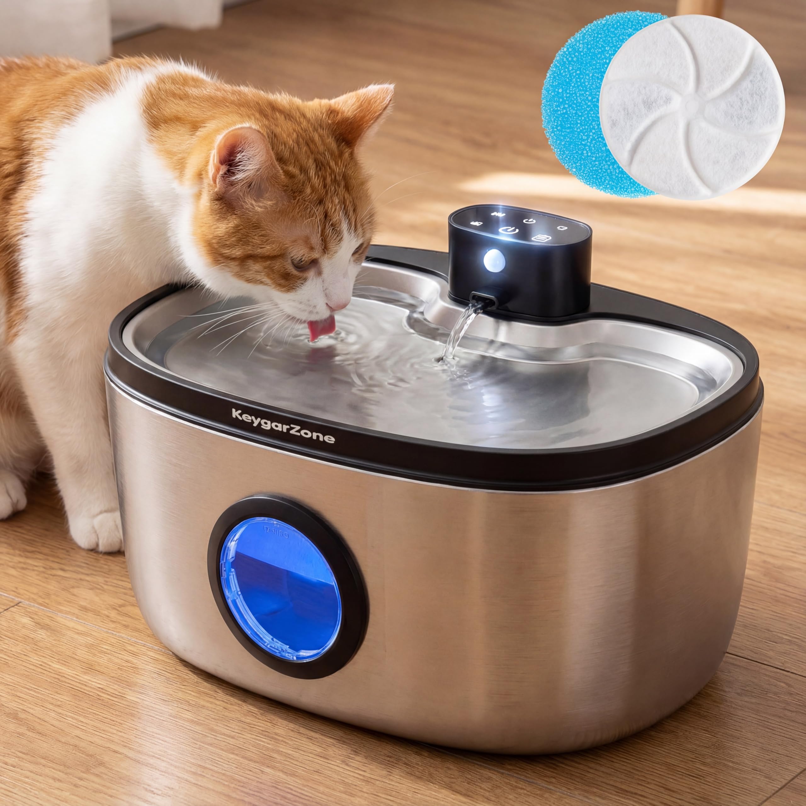 Photo 1 of ***DAMAGE*** Wireless Cat Water Fountain Stainless Steel: 5L Stainless Steel Pet Water Fountain for Cats & Dogs Indoor, Automatic Battery Operated Cat Water Fountain, Ultra-Quiet Cat Water Dispenser with Filter