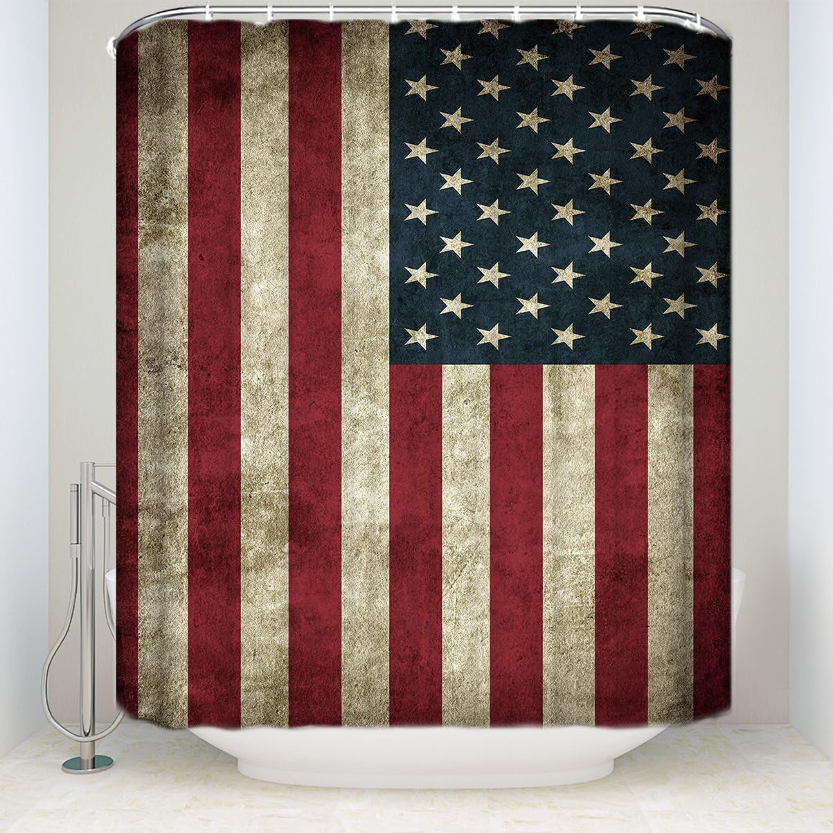 Amazon Com American Flag Shower Curtains Sets Rustic Wood Vintage The Usa Patriotic Waterproof Fabric Bathroom Decor 48x72inches Home Kitchen