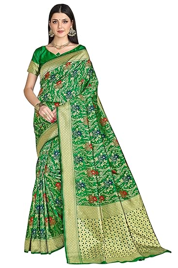 Womens Silk Blend Banarasi Saree (Bridal_Silk111_Green_Green)