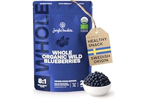JUNGLE POWDERS Organic Blueberries Fresh Freeze Dried Fruit 4 Ounce Bag - Made From Frozen Wild Dried Blueberries No Sugar Added Dehydrated Handpicked Blue Berries - Organic Blueberry Powder for Baking Dry Bilberry