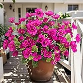 Besteek 8 Bundles Fake Silk Flowers, Artificial Hibiscus Flowers for Outdoors Realistic UV Resistant Faux Plants for Planters Garden Porch Patio Vase Window Box Home Decoration, Fuchsia