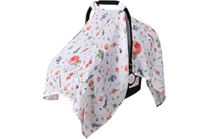 Rquite Car Seat Cover Baby, Carseat Covers Baby for Girl Boy, Muslin Cotton Infant Car Seat Cover, Lightweight Car Seat Canopy, Breathable Baby Carrier Cover, Summer Stroller Sun Shade, Floral