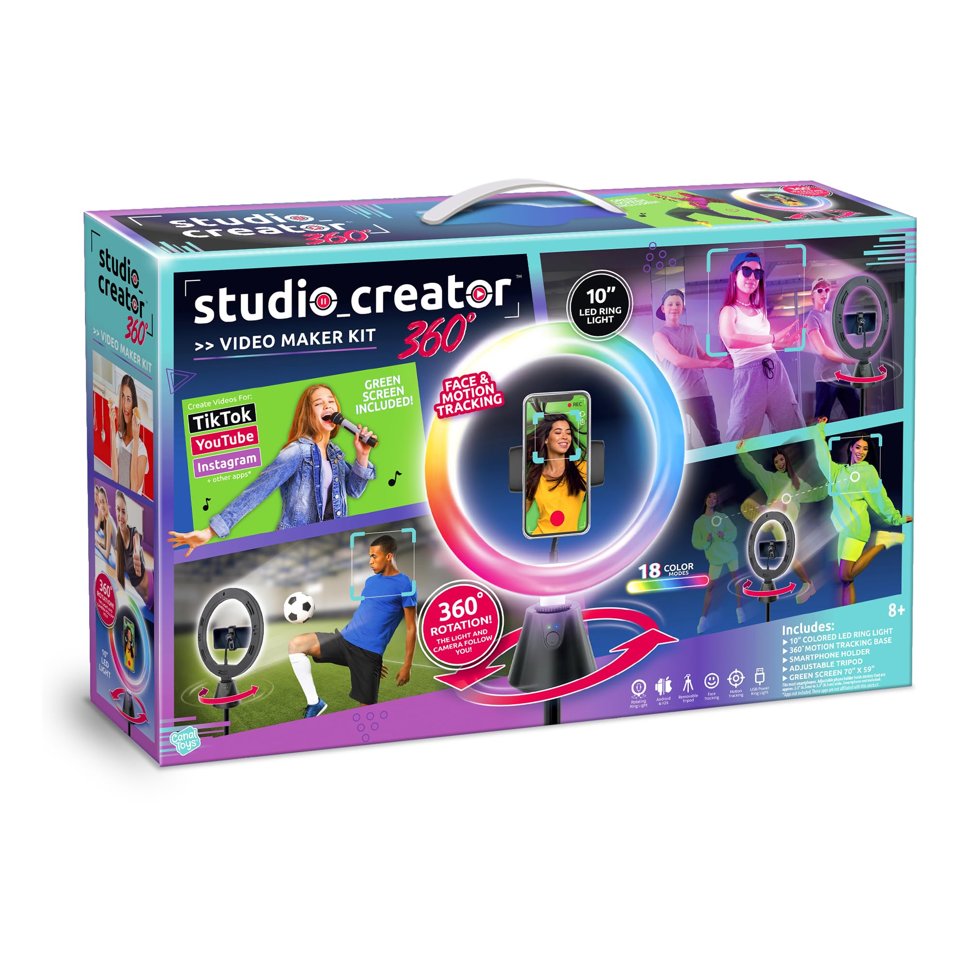 Canal Toys Studio Creator 360 Video Maker Kit, Green Screen and Tripod, Face and Motion Tracker, 10" Light Ring