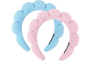 Nakraly 2 Pieces Spa Headbands for Washing Face Puffy Makeup Headband Skincare Headbands Face Wash Terry Cloth HeadBands for Skin Care (Blue+Pink)