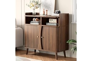 Decofy 39" Buffet Sideboard Cabinet, Mid Century Modern Console Cabinet with Roller Shutter Sliding Doors & Adjustable Shelves for Kitchen Cabinets, Living Room, Entryway, Coffee Bar Cabinet (Walnut)