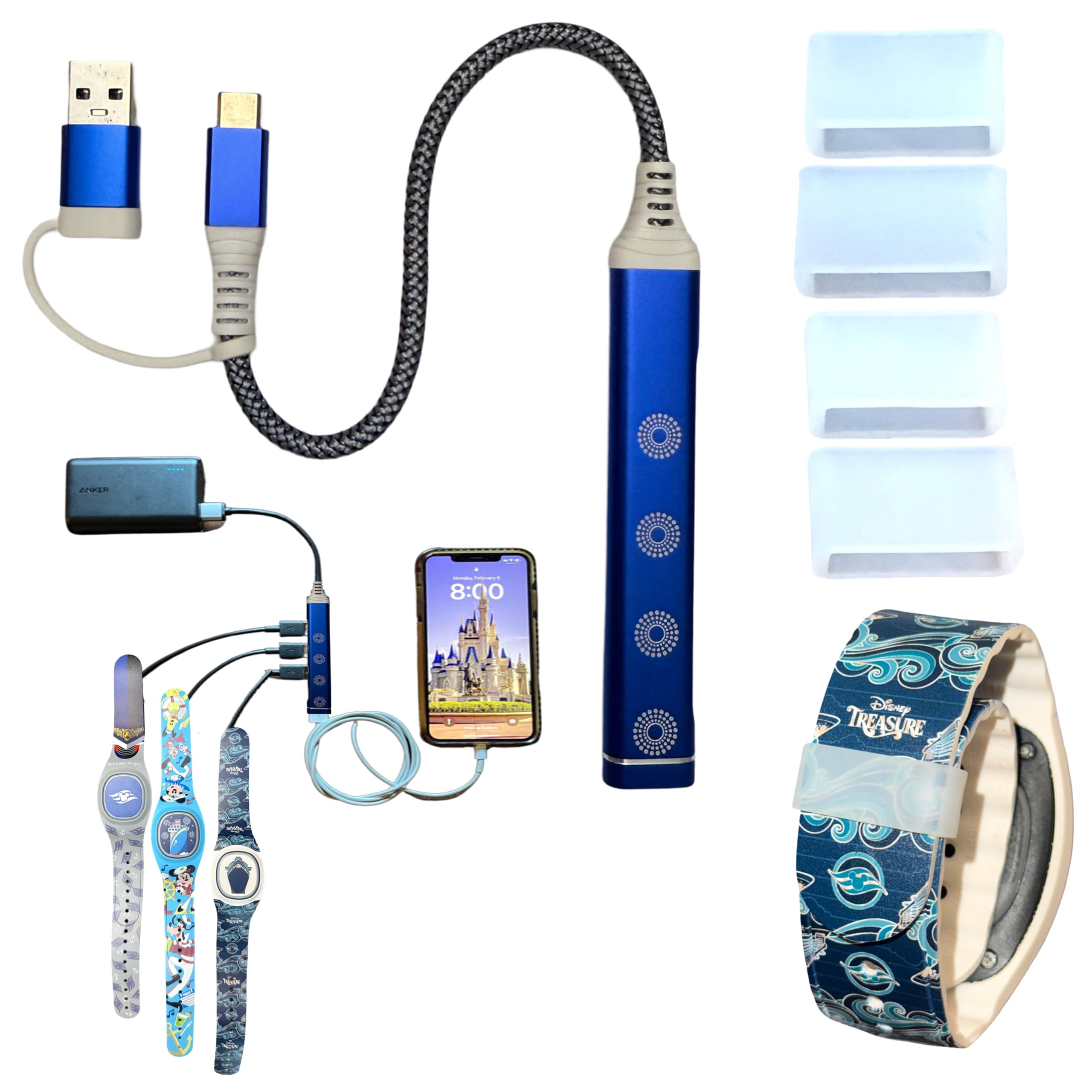 Kaizen Kreations MultiCharger for MagicBand+, MagicBand +, Magic Band Compatible with FuelRod & Other External Battery. Disneyland Accessories for Trip to Disney World Cruise (USB-A & USB-C, 1-Pack)