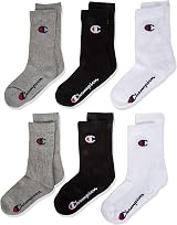 Champion Basics 6pk Crew Ankle Socks Light Grey Melange White Black UK 6