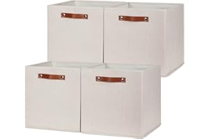 HNZIGE Large Storage Baskets Set of 4 Collapsible Storage Baskets,13x13 Storage Cube Bins with Handles,Foldable Storage Cube Bins for Shelves(cream)