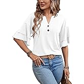 Womens Tops Henley Blouses V Neck Button Down Shirts Casual Outfit Cute Work Tees Spring Fall Summer Fashion Clothes