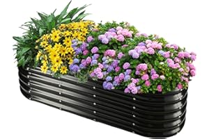 YSEJOMP 17" Tall Outdoor Garden Raised Garden Bed Kits, 5ft X 2ft Oval,0.8MM Thick Metal Raised Planter Bed/Ground Planter Box for Variety of Flowers,Herbs,Vegetables (Black, 60X24X16.5 Inches)