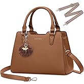 IGOLUMON Women's Top-Handle Handbags PU Vegan Leather Satchel Purses for Women Designer Tote Purse Handbag with Cute Pompom