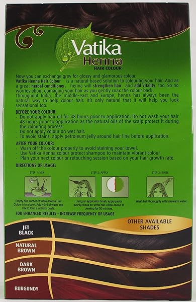 DABUR VATIKA HENNA HAIR COLOR – ZERO AMMONIA HAIR DYE AND CONDITIONER FOR STRONG, SHINY HAIR WITH 100% GREY COVERAGE (RICH BLACK), 6 SACHETS X 10G