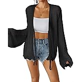Bsubseach Women Tie Front Crochet Cardigan Lightweight Summer Knit Cardigans Long Sleeve Beach Cover Up