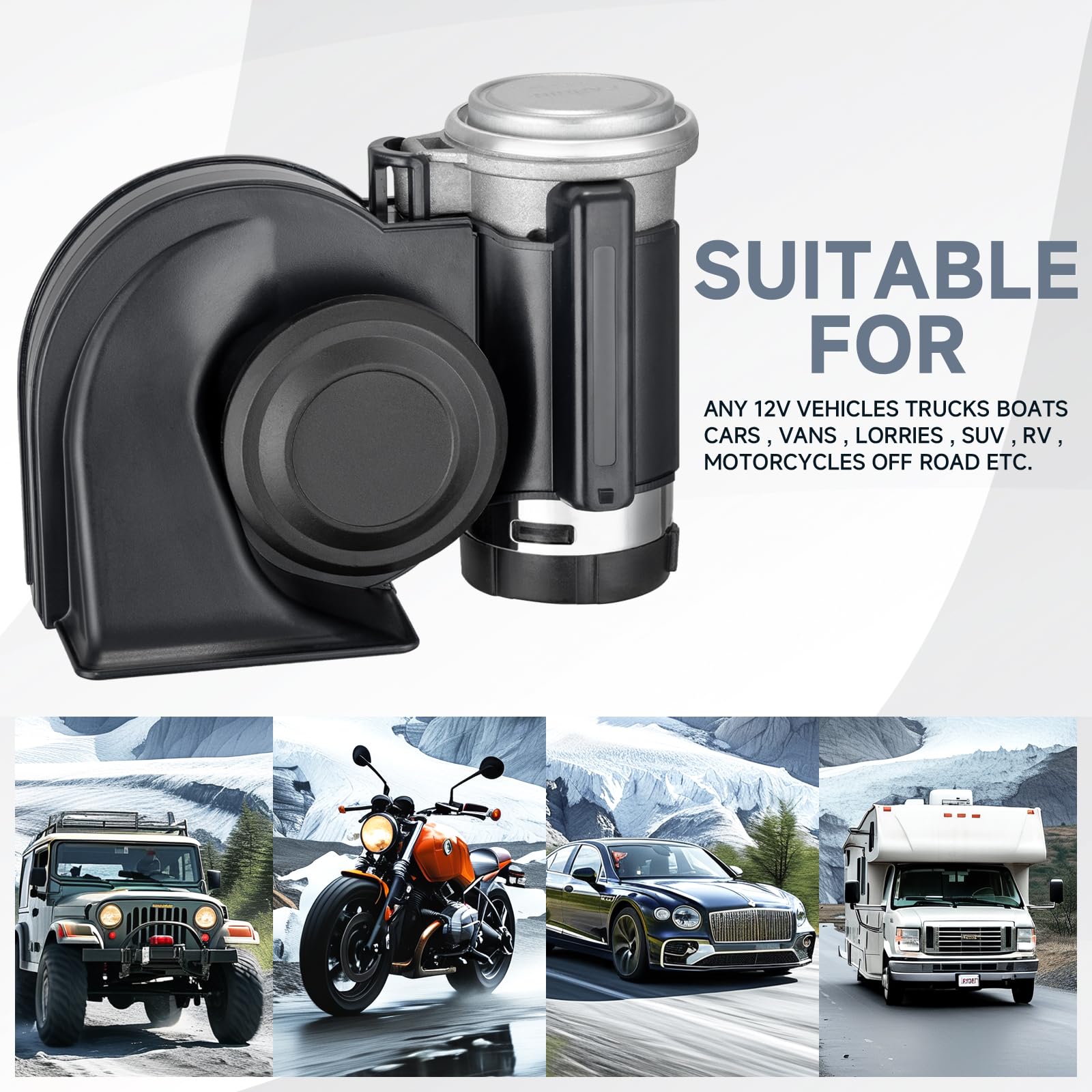 Train Horn for Car, banhao 12V 150db Loud Truck Horn Electric Snail Air Horn Kit with Relay Harness for Vehicles Motorcycle Boat Ship