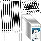 100 Sets Lanyards for Id Badges and Clear Plastic Vertical Name Badge ID Card Holders, Flat Neck Lanyards with Clip Waterproof Resealable Name Tag Badge ID Card Holders, Black