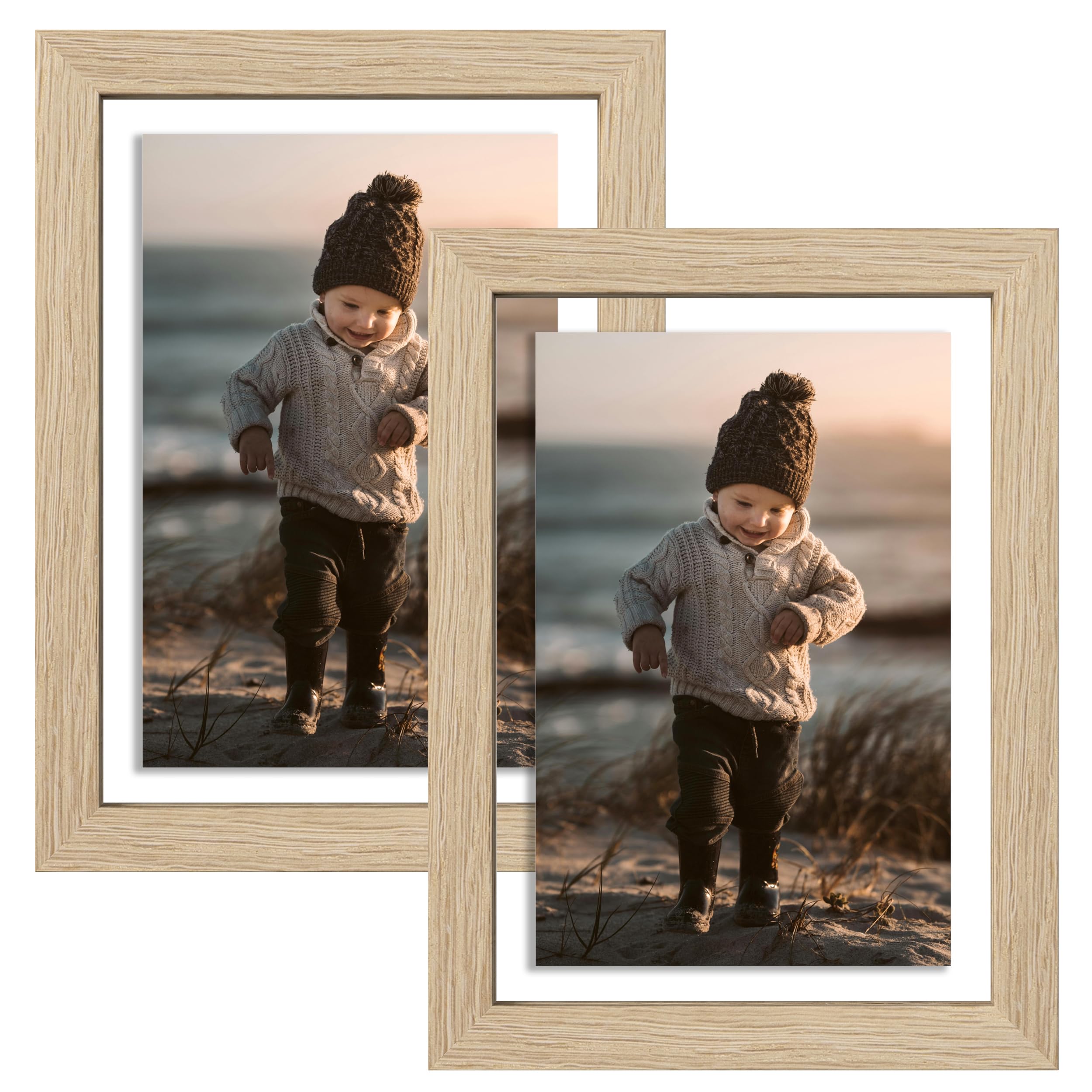 Photo 1 of eletecpro Solid Oak Wood 5x7 Floating Picture Frame with Real Glass Cover, Wooden Frames Display Photo for Multiple Size up to 5 x 7 for Wedding, Party, Home Decor, 2 Pack