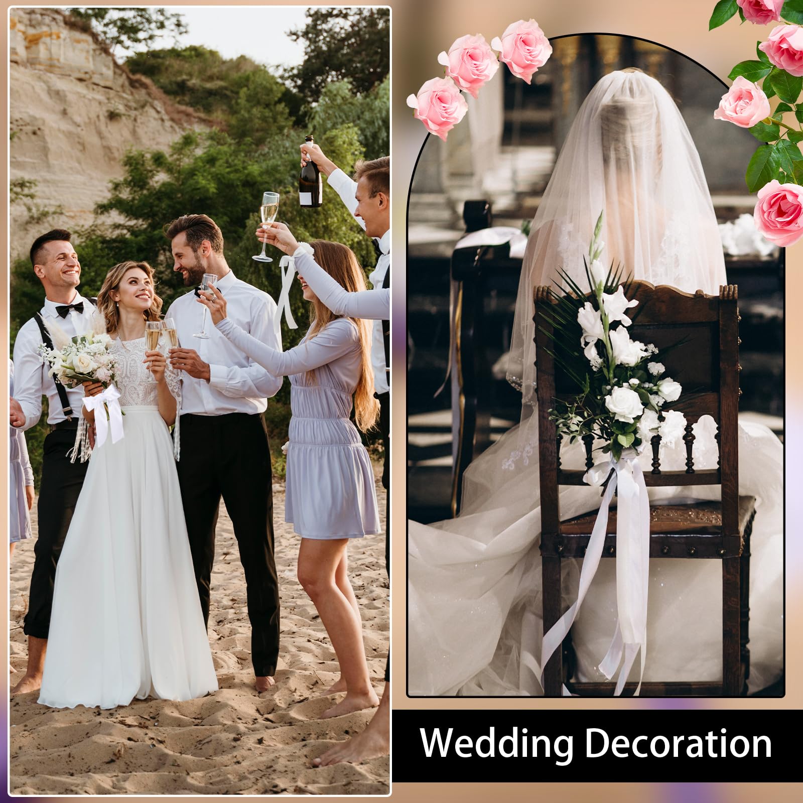 woric White Ribbon 60 Yards 1 1/2 inch White Satin Ribbon Wide Gift Ribbons for Flower Floral Arrangement Gift Wrapping Chair Cheer Bows Wedding Bride Sash Baby Shower Christmas Bedroom Decor