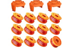 TOPEMAI WA0010 Replacement Trimmer Spool Line 0.065” for Worx WG154 WG163 WG160 WG180 WG175 WG155 WG151 String Trimmer (12 Spools + 3 Caps)
