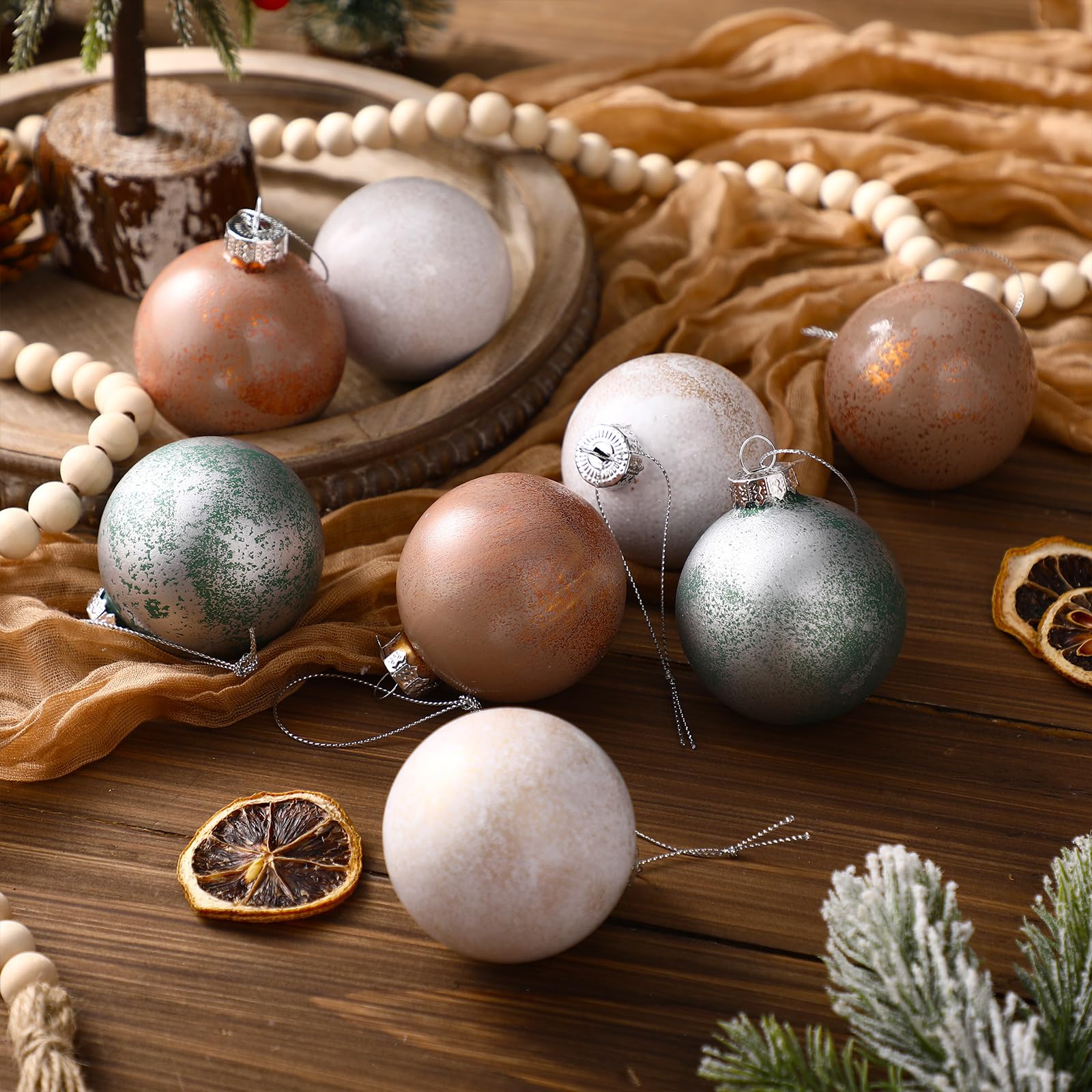 Photo 1 of VioraWhite 24 Pcs 2.36'' Glass Rustic Christmas Ball Ornaments with Loop Neutral Christmas Tree Decor Vintage Distressed Hanging Ball Ornaments for Xmas Farmhouse Country Decoration(Vintage)