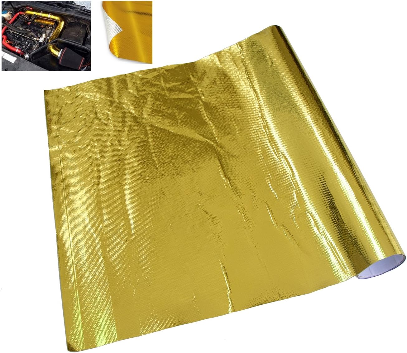 SUNDELY Gold Reflective Self Adhesive Backed Wrap Sheet Tape Roll for Exhaust Manifold Intake Pipe Hose Duct Heat High-Temperature Shield Barrier Insulation Protection (12"X24" (30cmx60cm))