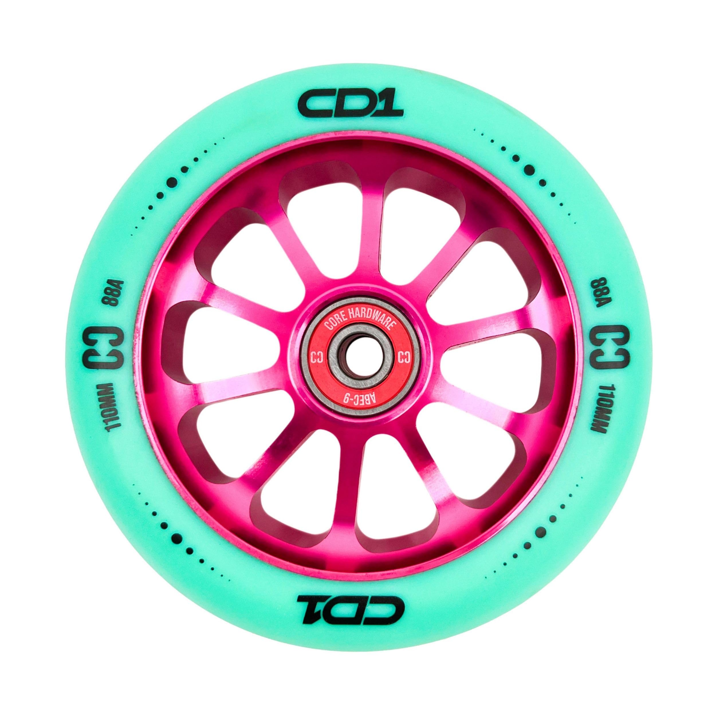 CORE CD1 Spoked Stunt Scooter Wheel 110mm ABEC 9 Bearings (Replacement Pro Scooter Wheels) - TEal/Pink